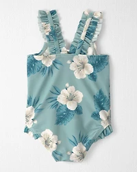 Baby Girl Recycled Ruffle 1-Piece Swimsuit Hibiscus