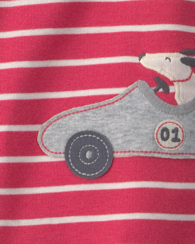Baby Boy Race Car Striped Romper - Red
