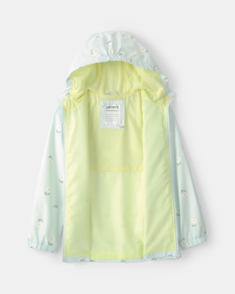 Girls Flowers Rain Jacket-Blue
