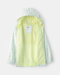 Girls Flowers Rain Jacket-Blue
