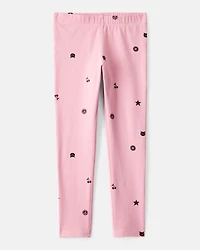 Girls Cotton Pull-On Stretch Leggings - Pink