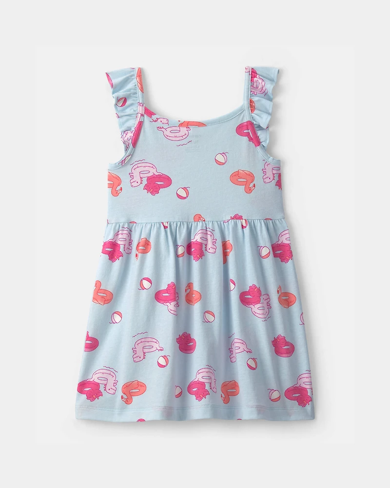 Toddler Girl Pool Floatie Sleeveless Dress - Blue/Pink