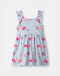 Toddler Girl Pool Floatie Sleeveless Dress - Blue/Pink