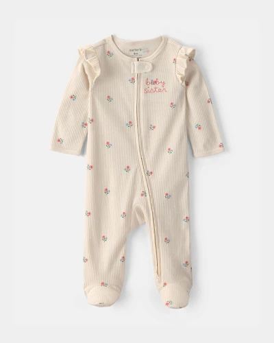 Baby Girl Sister' Cotton 2-Way Zip Sleeper - Ivory