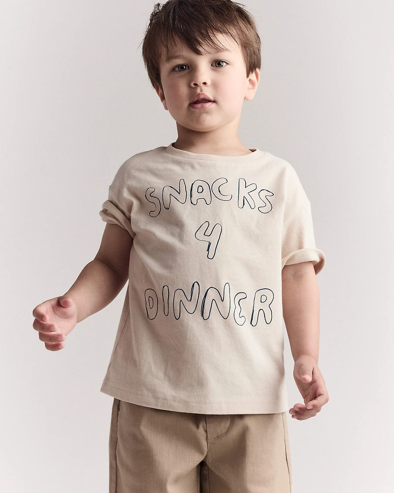 Toddler Snacks 4 Dinner Short-Sleeve Graphic Tee - Khaki