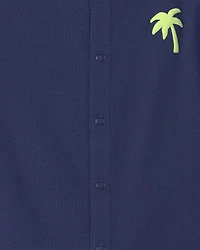 Baby Boy 'Surf Club' Short Sleeve Romper - Navy Blue