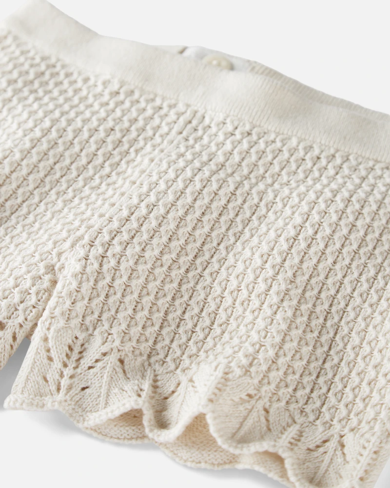 Toddler 2-Piece Organic Cotton Crotchet Knit Set-Cream