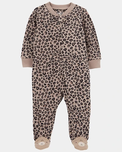 Baby Girl Leopard Print Loose Fit Long-Sleeve 2-Way Zip Sleeper - Brown