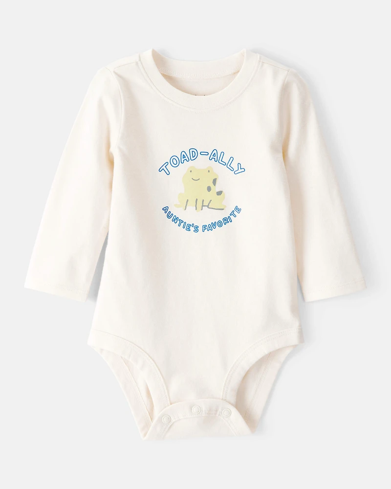 Baby Boy Aunts Favourite Cotton Long-Sleeve Graphic Bodysuit - White