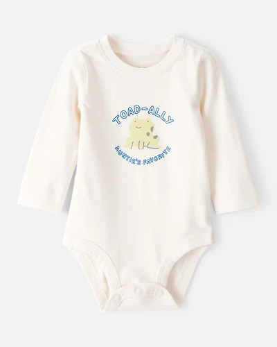 Baby Boy Aunts Favourite Cotton Long-Sleeve Graphic Bodysuit - White