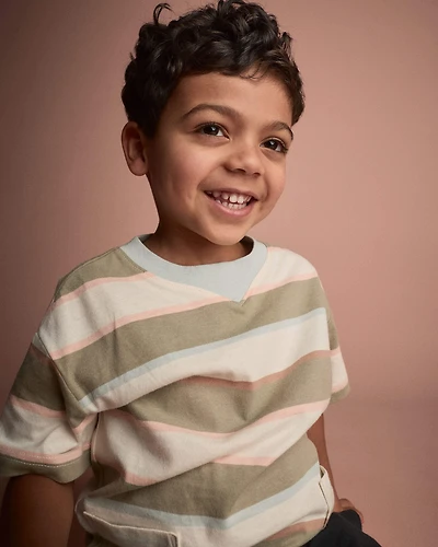 Toddler Boy Otter Pocket Tee Stripes - Cream/Light Blue