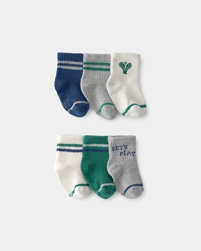 Baby 6-Pack Pickleball Socks - Green/Grey
