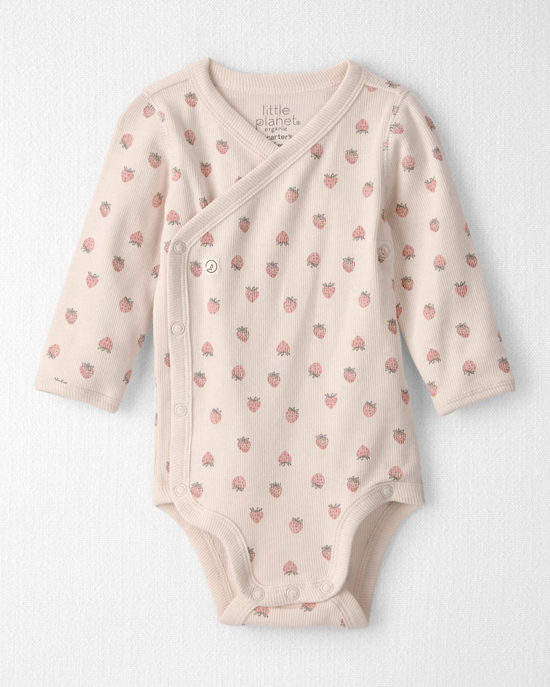 Baby Girl Organic Cotton Ribbed Bodysuit Strawberry Print