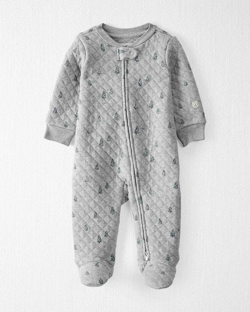 Baby Organic Cotton Quilted Holiday Tree Print Sleep & Play Pyjamas