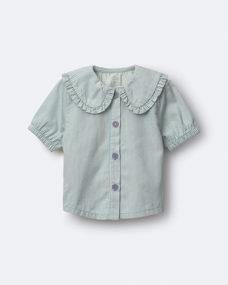 Toddler Girl Peter Pan Collar Top Stripes - Teal