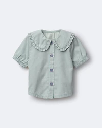 Toddler Girl Peter Pan Collar Top Stripes - Teal