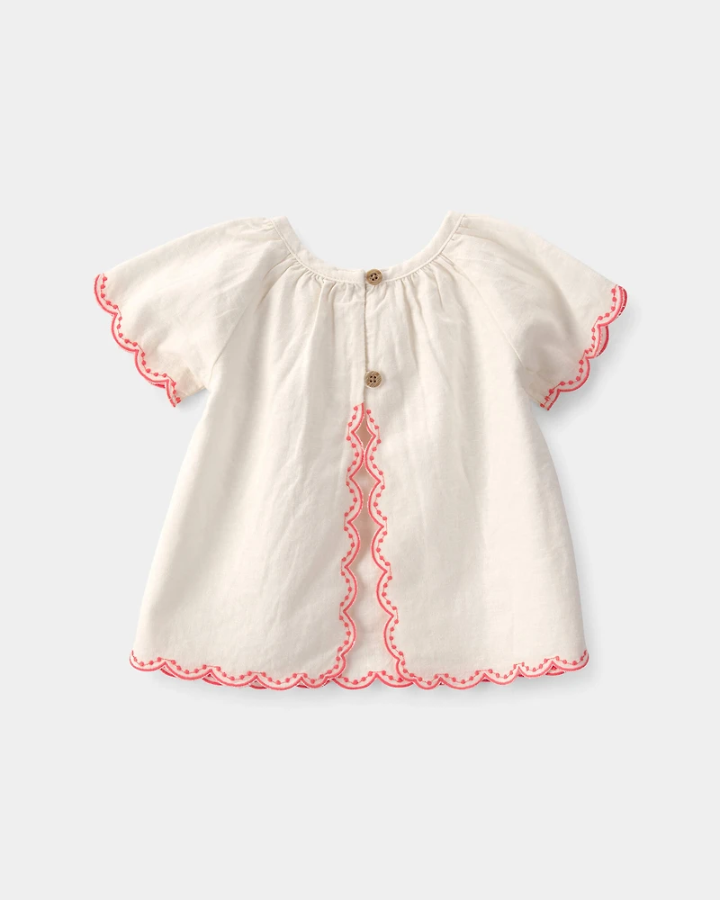 Baby Girl 2-Piece Solid Linen Short-Sleeve Overall Set - White