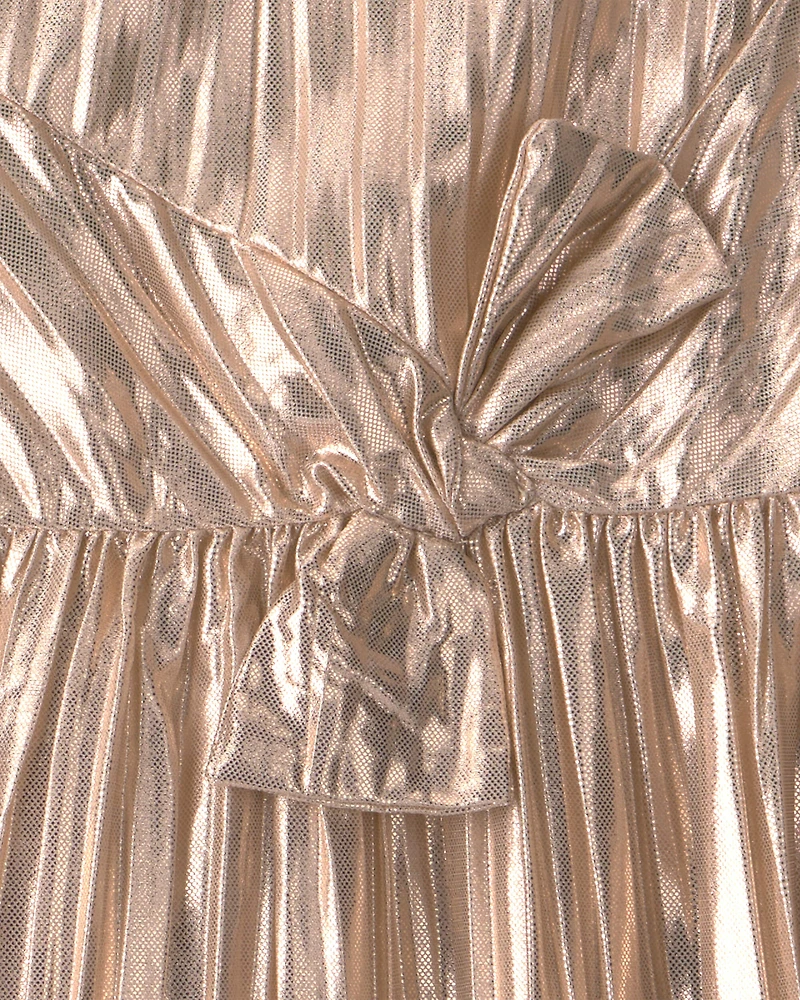 Toddler Girl Metallic Crinkle Bow Dress - Gold