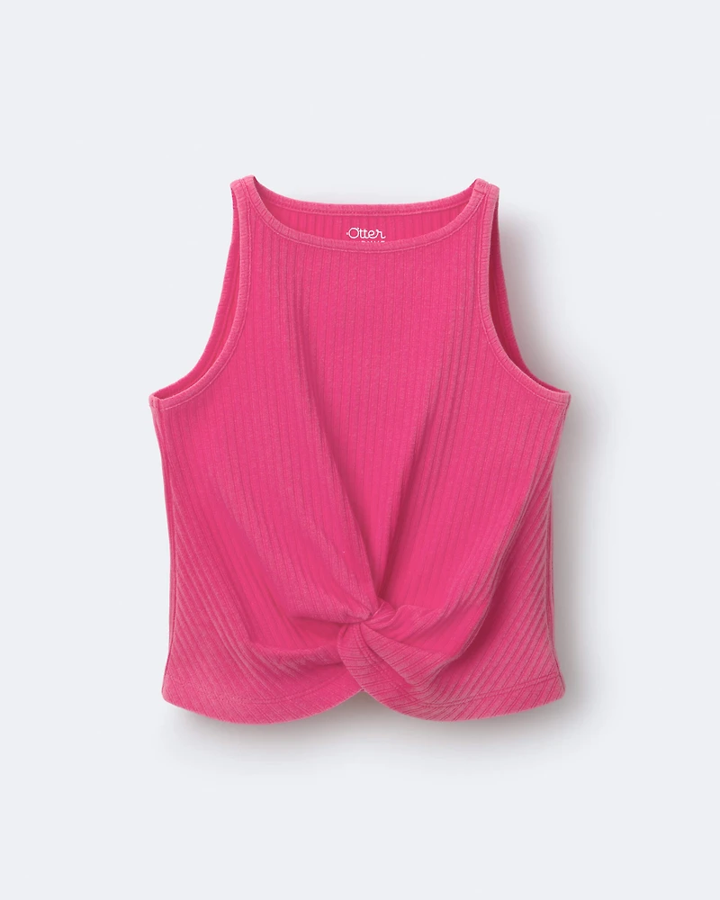 Toddler Girl Tie-Front Ribbed Tank - Hot Pink