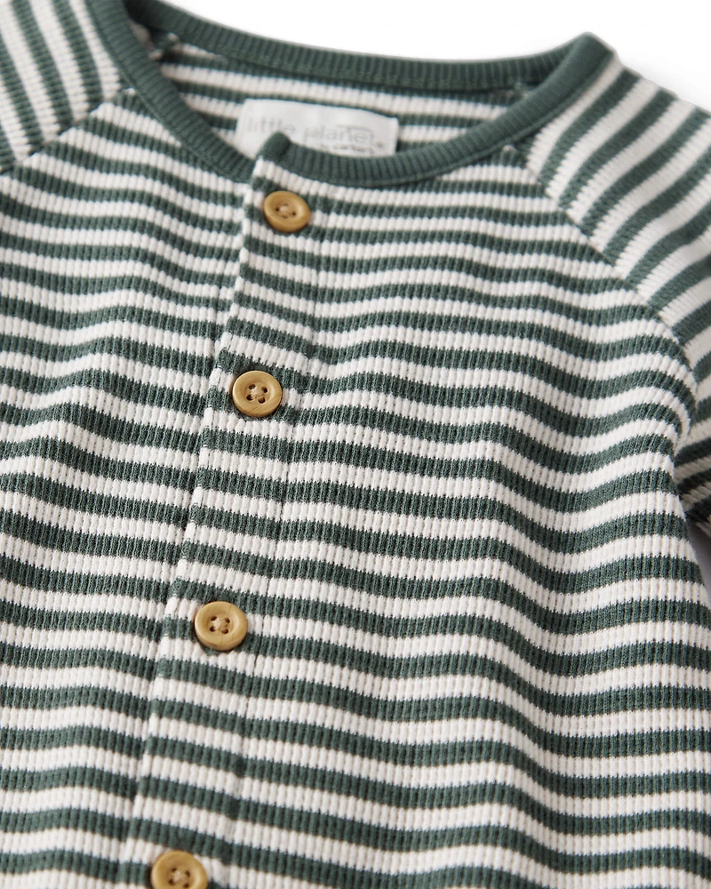 Baby Organic Cotton Waffle Knit Jumpsuit Stripes
