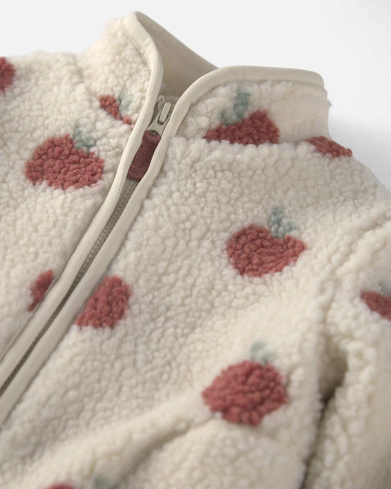 Baby Girl Recycled Teddy Fleece Jacket Apples