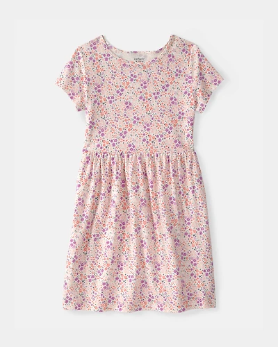 Girls Floral Short-Sleeve Dress - Pink