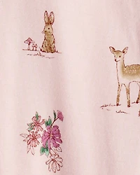 Baby Girl Deer & Floral Print PurelySoft Sleeper - Pink