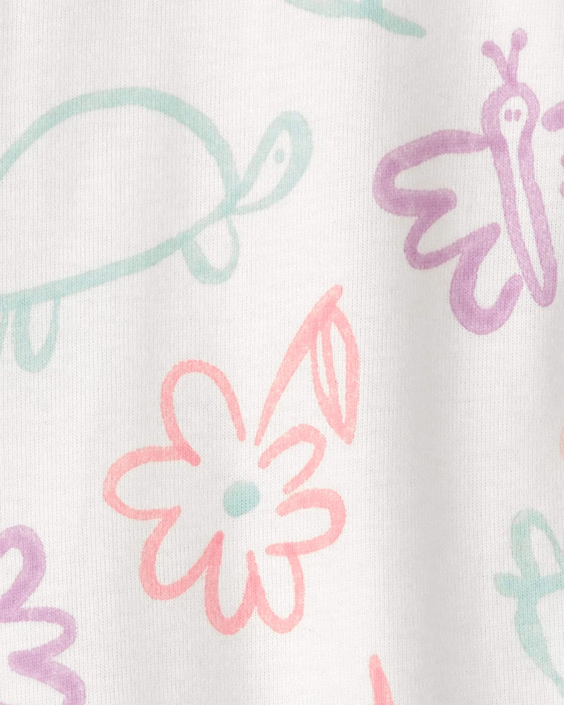 Baby Girl Floral 100% Cotton Snug Fit 1-Piece Pyjama Set - White