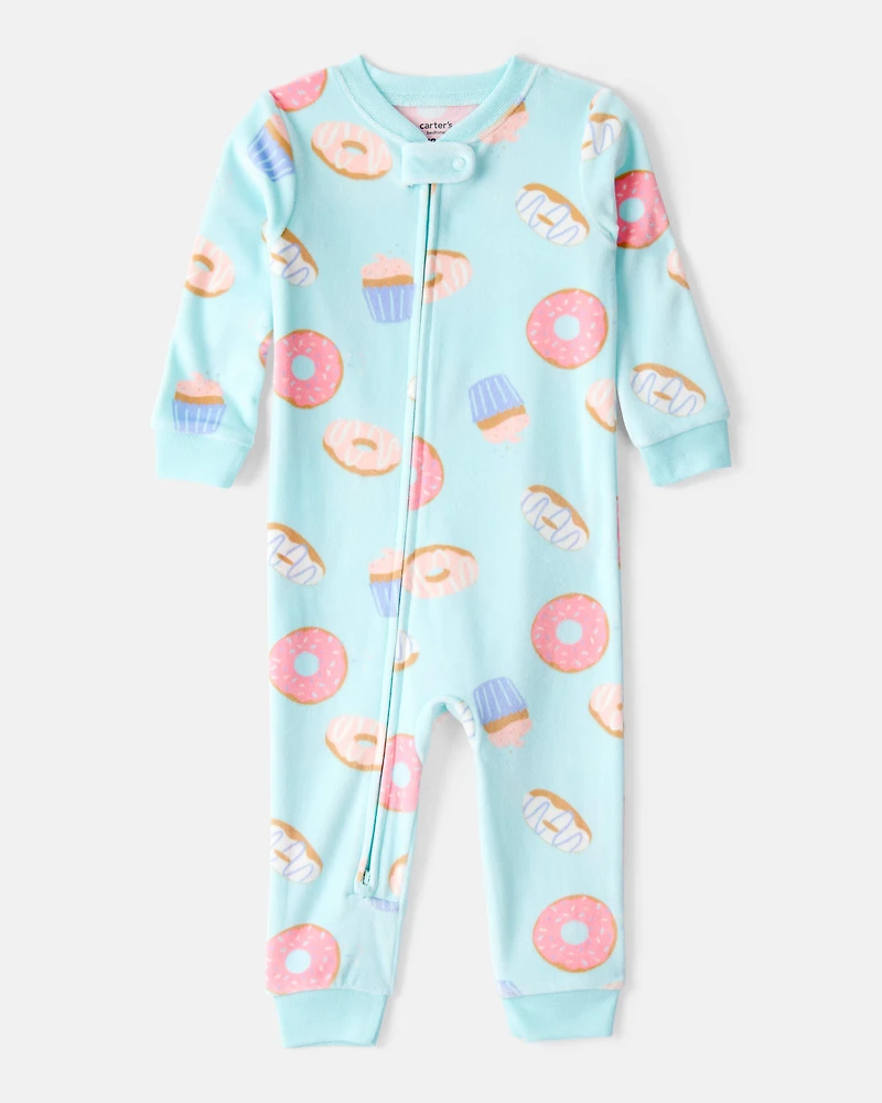 Toddler Girl Donuts DreamPlush Long-Sleeve Snug Fit 1-Piece Pajamas - Blue