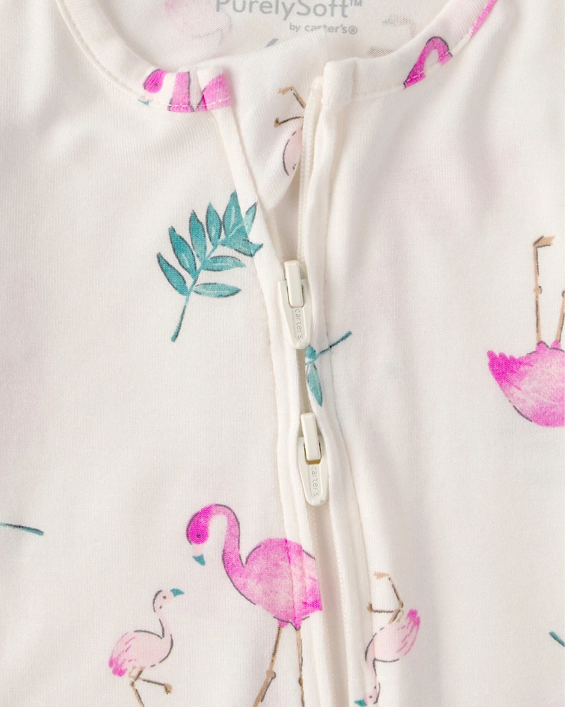 Baby Girl Flamingo PurelySoft 2-Way Zip Snug Fit Sleeper - Ivory