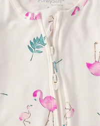 Baby Girl Flamingo PurelySoft 2-Way Zip Snug Fit Sleeper - Ivory