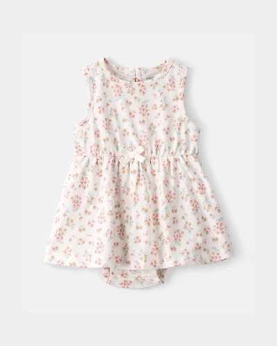 Baby Girl Floral Sleeveless Bodysuit Dress - Ivory