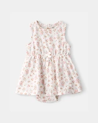 Baby Girl Floral Sleeveless Bodysuit Dress - Ivory