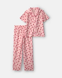 Girls Apple Short-Sleeve 2-Piece Pyjama Set - Pink