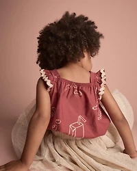 Toddler Girl Ruffle Peplum Top Snack Print - Red