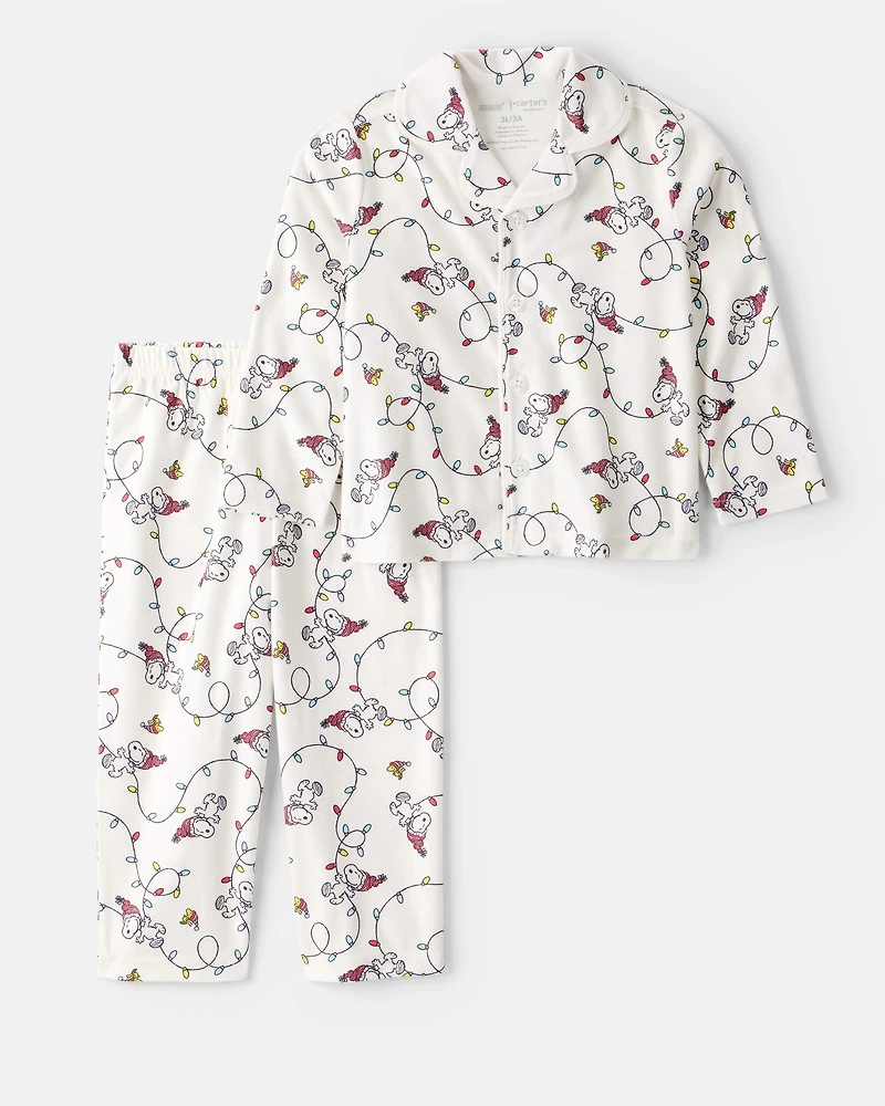 Toddler Peanuts Snoopy Print Fleece Long-Sleeve Loose Fit 2-Piece Pyjamas - White