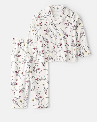 Toddler Peanuts Snoopy Print Fleece Long-Sleeve Loose Fit 2-Piece Pyjamas - White