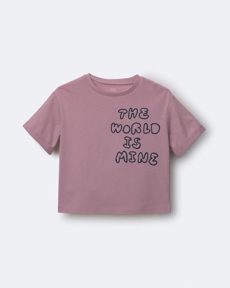 Toddler 'The World Is Mine' Rolled Cuff Tee - Mauve