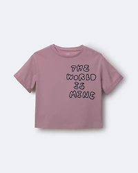 Toddler 'The World Is Mine' Rolled Cuff Tee - Mauve