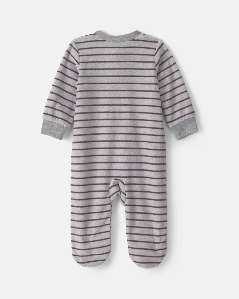 Baby Boy Monster Striped Fleece 2-Way Zip Sleeper - Grey