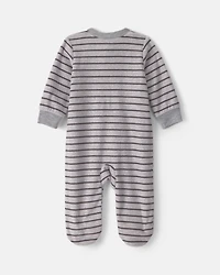 Baby Boy Monster Striped Fleece 2-Way Zip Sleeper - Grey
