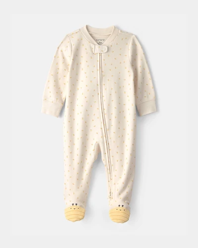 Baby Girl Bee 100% Cotton 2-Way Zip Sleeper - Cream