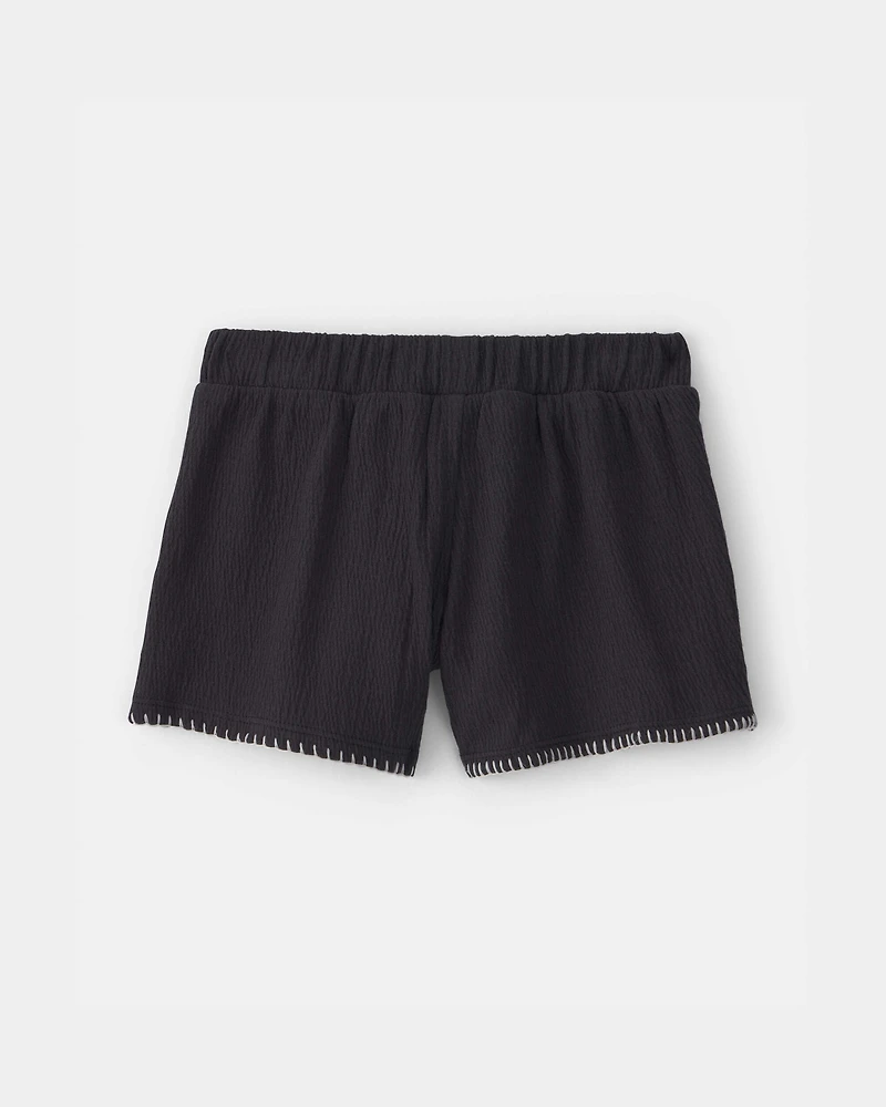 Toddler Girl Contrast Trim Shorts - Black