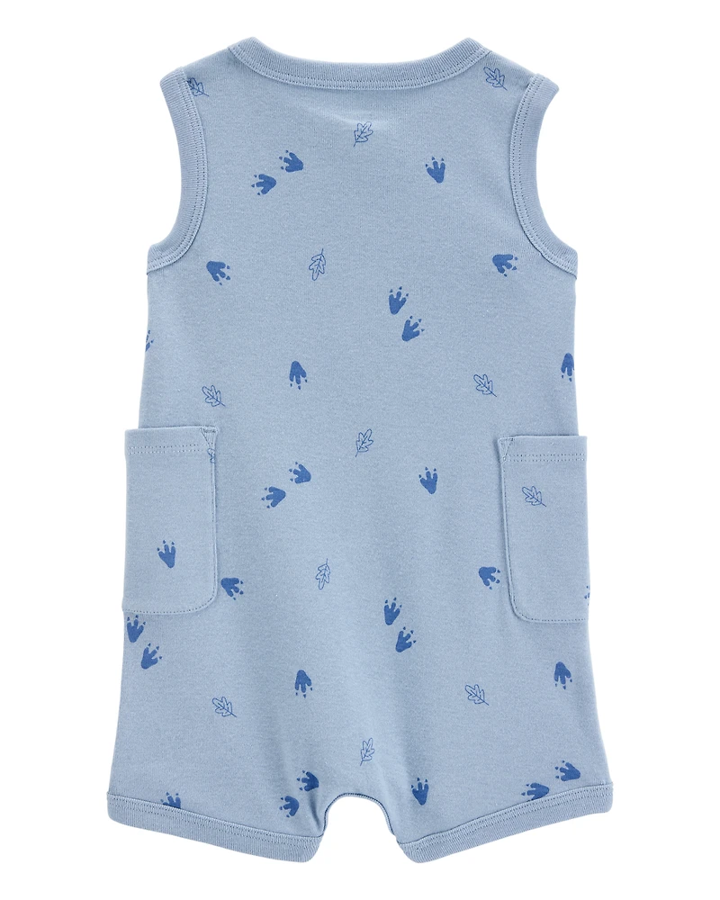 Baby Boy Dinosaur Cotton Romper - Blue