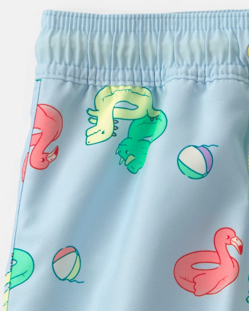 Toddler Boy 2-Piece Dinosaur Rashguard Swimsuit Set - Green