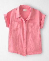 Girls Organic Cotton Gauze Button-Down Top