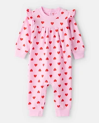 Baby Girl DayDream Fleece Heart Long-Sleeve Jumpsuit - Pink