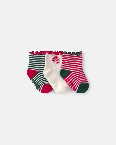 Baby Girl 3-Pack Candy Cane Striped Christmas No Show Socks