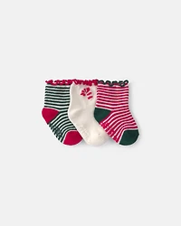 Baby Girl 3-Pack Candy Cane Striped Christmas No Show Socks
