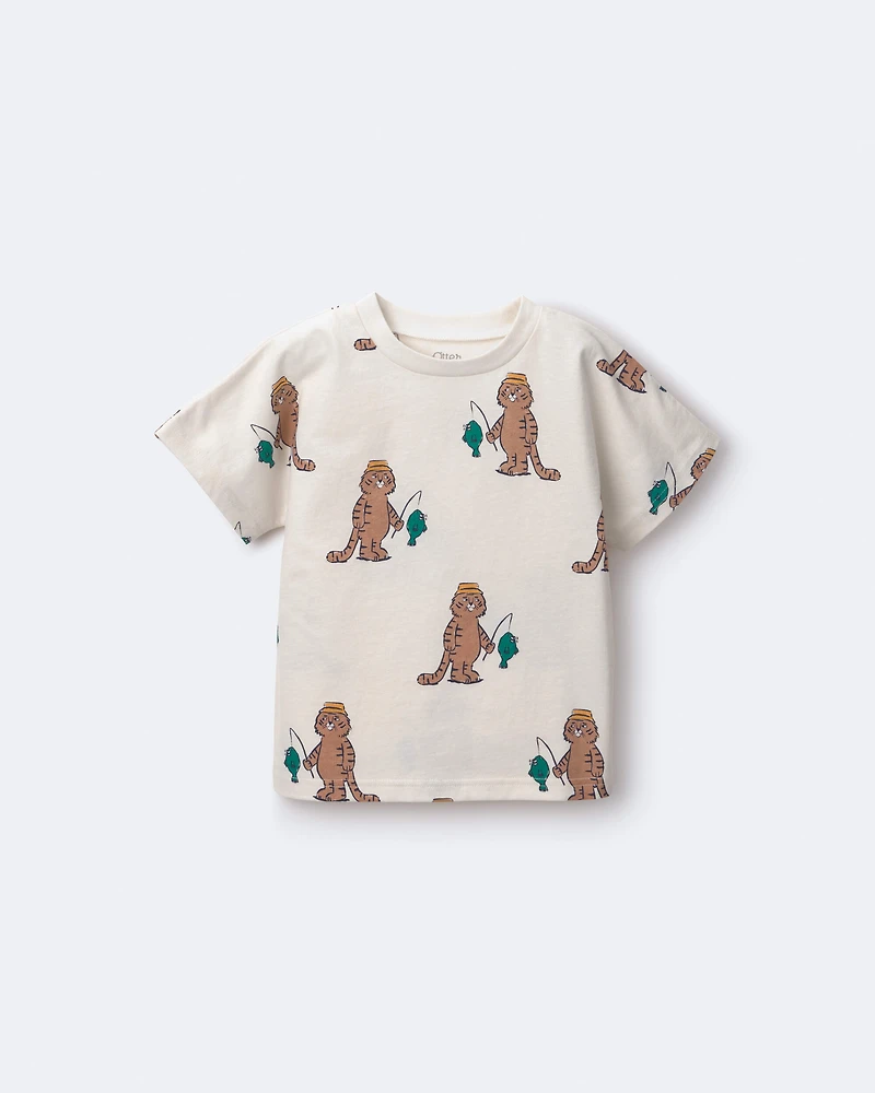 Toddler Dolman Tee Fishing Tiger Print - Cream